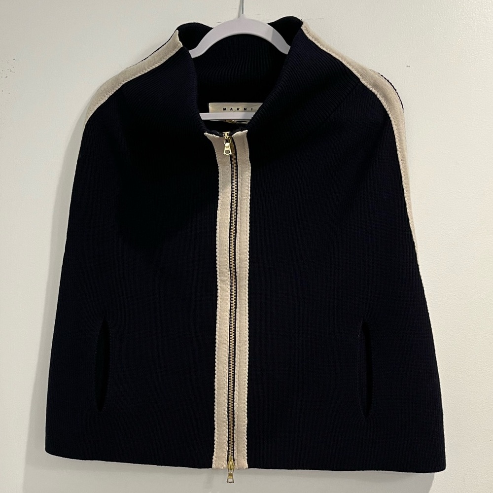Marni Navy and Beige Zip-Up Poncho